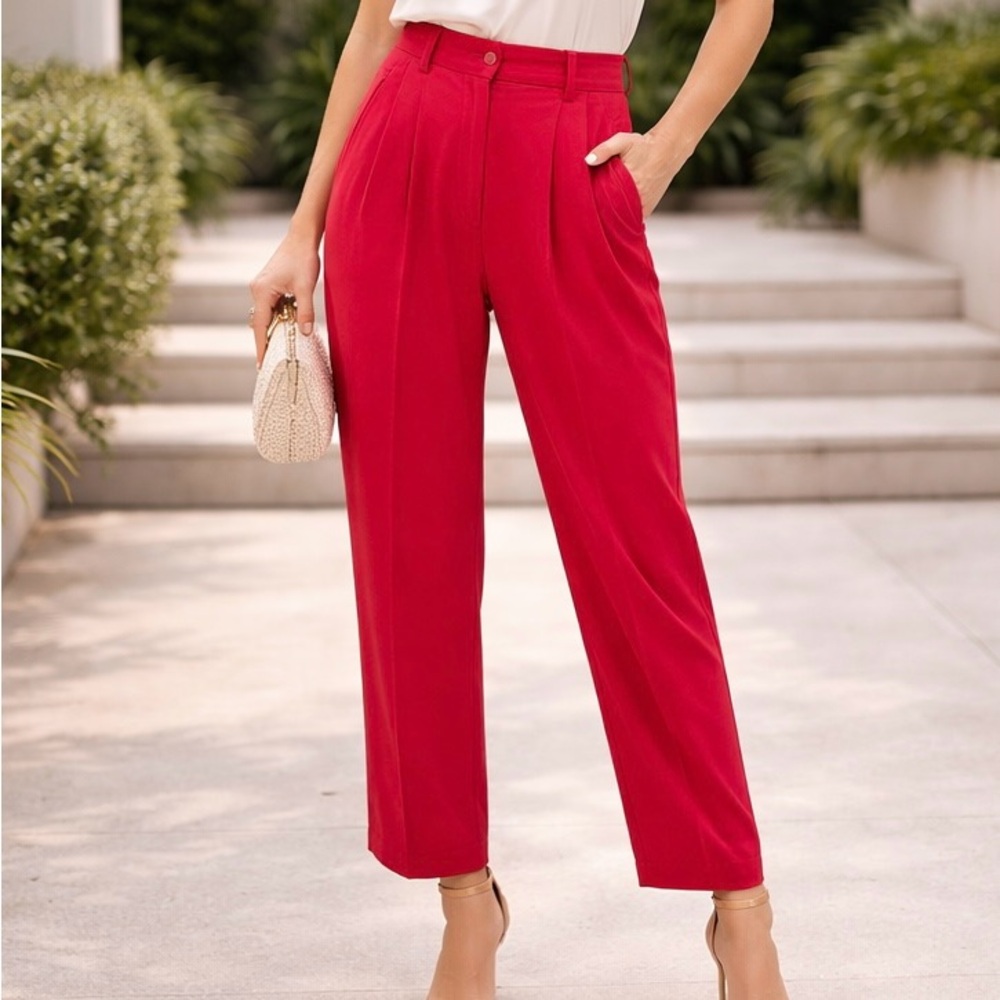 Ann Tjian for Kenar Pleated Red Pants Sz 4
